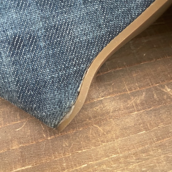 MIU MIU Peep Toe Blue Denim Wedge Heels w/Leather Bow - Picture 13 of 13